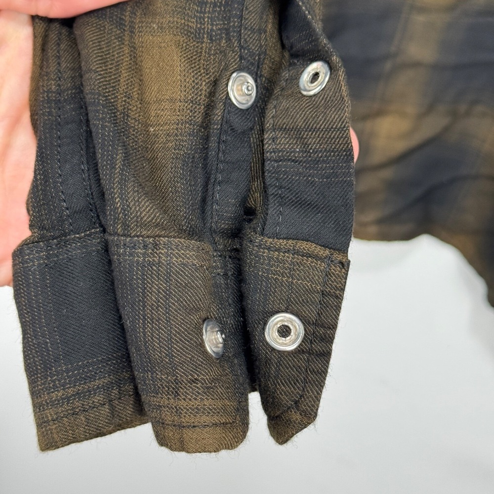 YoungLA Pearl Snap Western Flannel Shirt Men Medium Brown Black Check Rayon - Picture 5 of 9